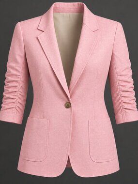 Mina Self Peach Pink 3/4 Sleeve Lightweight Linen Blazer Jacket | Size Small